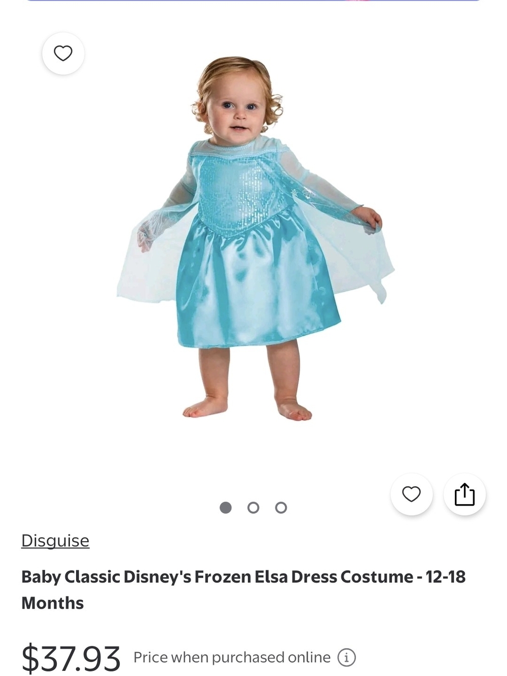 Disney Frozen Elsa Baby Dress Costume in Light Blue